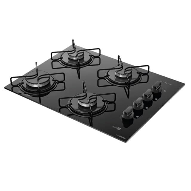 Cooktop 4 Bocas a Gás Atlas Agile Up com Mesa de Vidro e Queimador Mega Chama Preto Bivolt