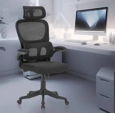 Cadeira de Escritório Ergonômica Com Apoio Lombar e Apoio de Cabeça Cinza com estofado de mesh