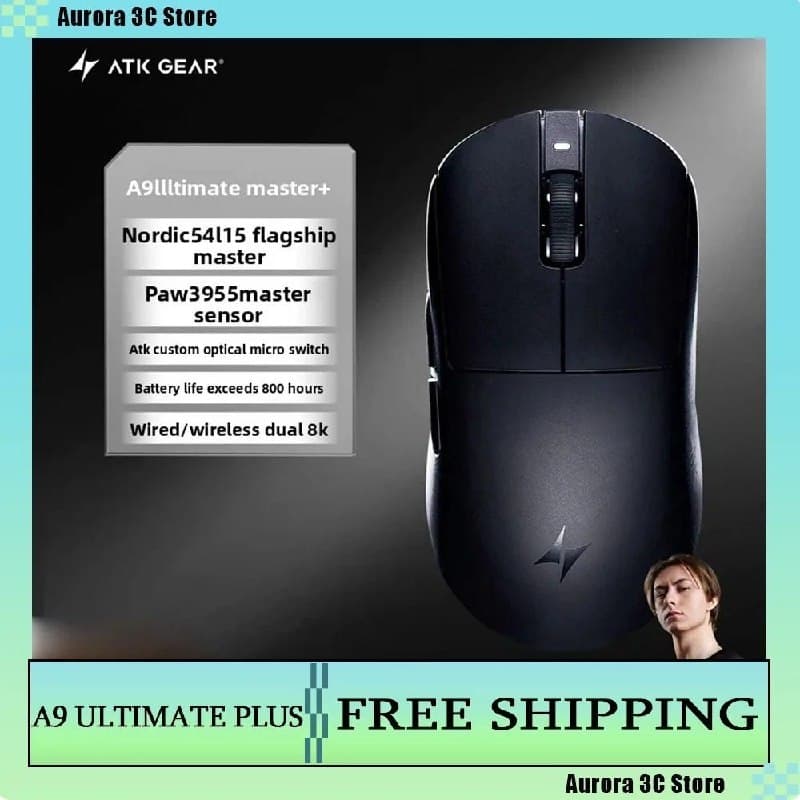 Mouse Atk A9 Air/Ultimate, Sensor Paw3950, 8000Hz, Nordic 54L15, Switch óptico