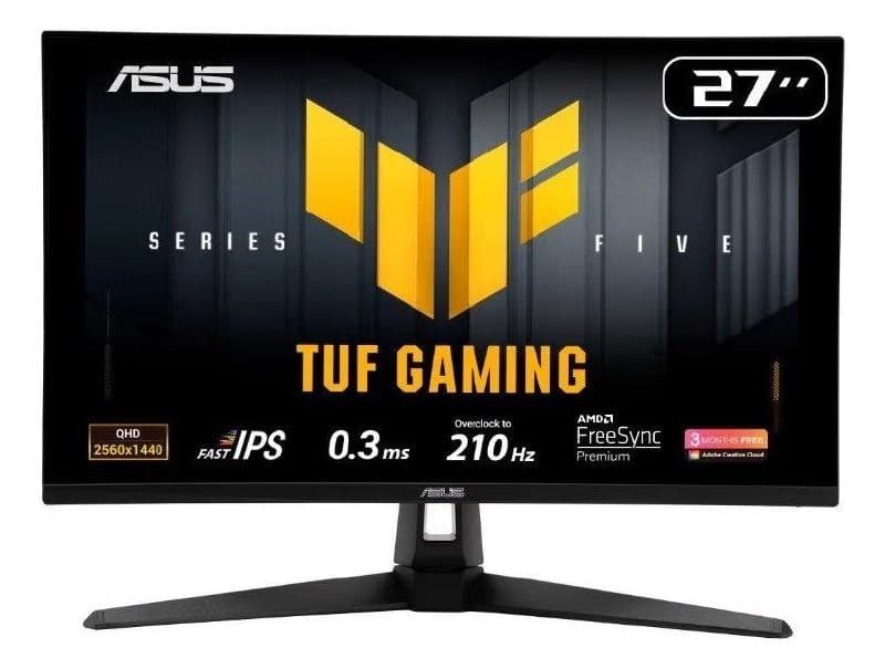 Monitor Gamer ASUS TUF 27", QHD, 210Hz, 0.3ms, Fast IPS, G-Sync Comp, FreeSync Premium, HDR10, Som Integrado - VG27AQ5At