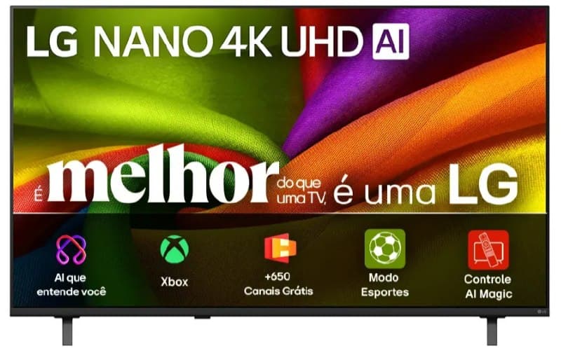 Smart TV 4K 85" LG NANO UHD AI NU855 2026 Processador α7 Ger9 HDR10 Xbox Bluetooth Wi-Fi AI Search Google Gemini webOS 26