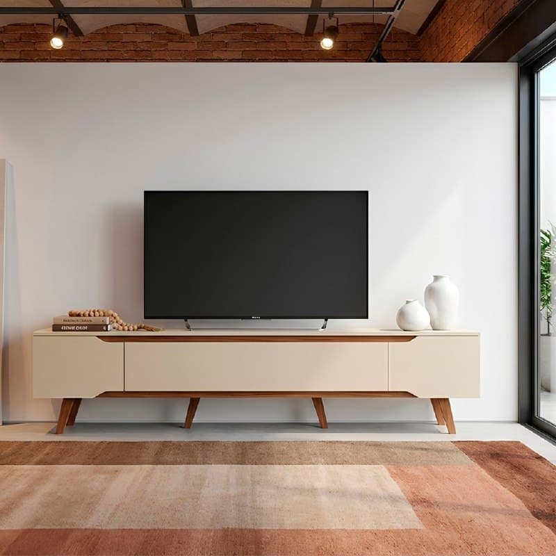 Rack Retrô para TV até 70 polegadas, Pés em Madeira Maciça Shop 2,20m – Moderno e de Alta Qualidade