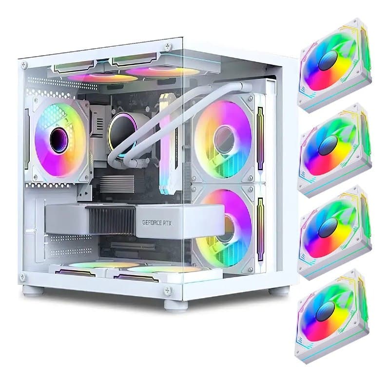 Gabinete Gamer Aquário Em Vidro Com 4 Fans Rgb Gb1797, mini tower, branco