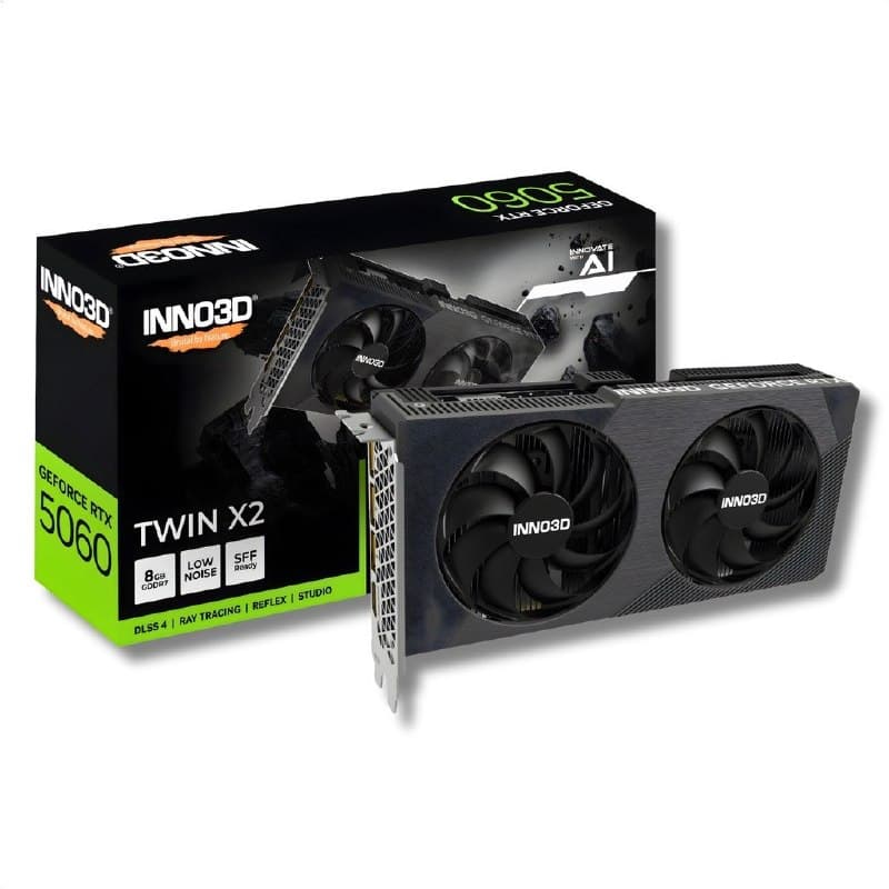 Placa de Vídeo 8GB GDDR7 INNO3D TWIN X2 OC RTX 5060 NVIDIA GeForce 2 Fans N50602-08D7X-195070N