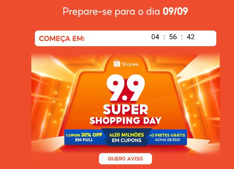 COMEÇA 00:00) CUPONS 9.9 SHOPEE QUE ESTARÃO DISPONIVEIS PARA RESGATE DE HORA EM HORA!! 🤩