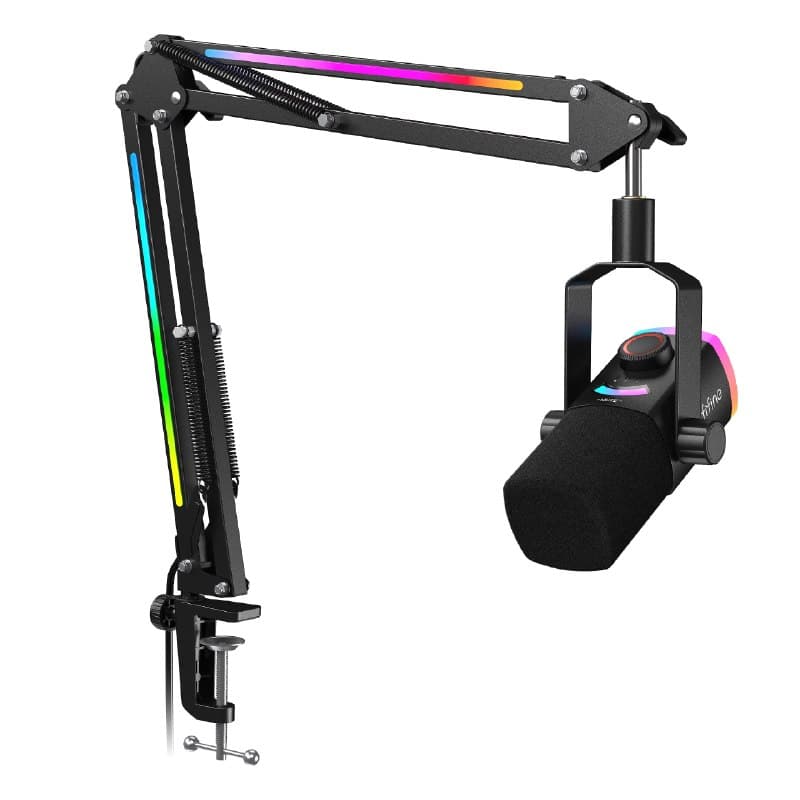 Microfone Dinâmico Fifine Ampligame AM8PROT + Braço articulado RGB