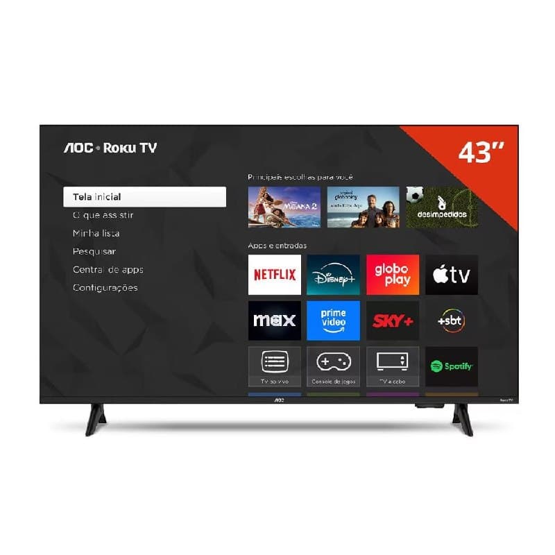 Smart TV 43 polegadas 43S5155 78G Full HD LED Wi-Fi Roku TV Dolby Audio AOC