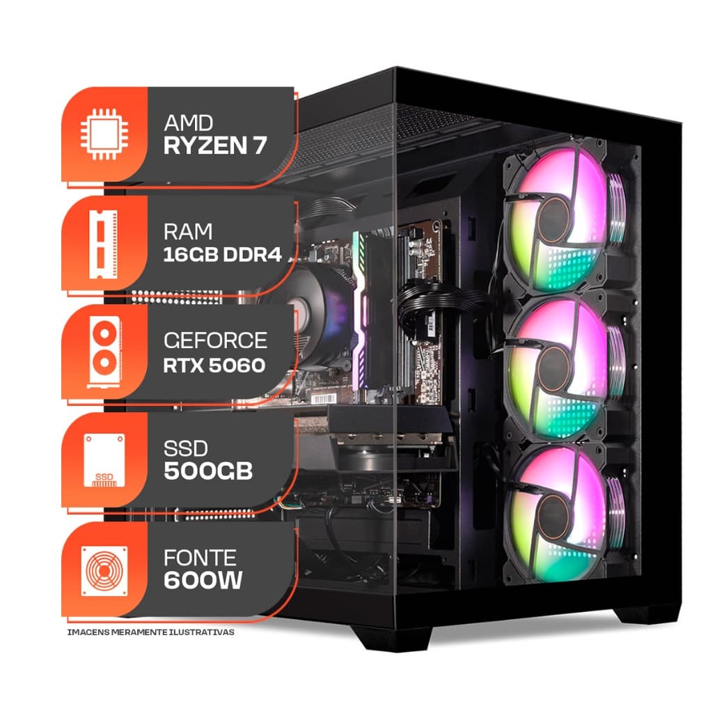 PC Titan Pro: Ryzen 7 5700X, RTX 5060, 16GB, SSD M.2 500GB, water cooler