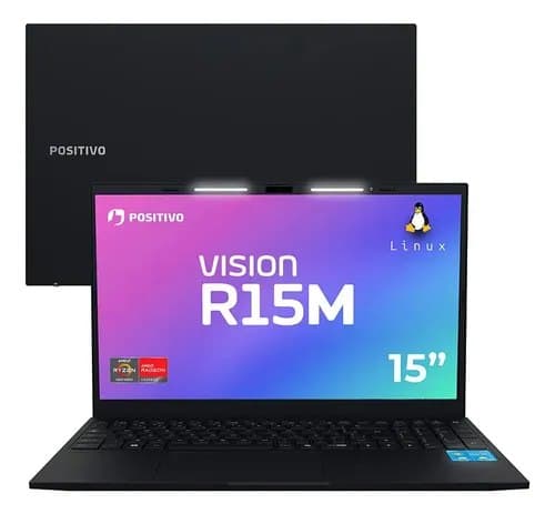 Notebook Positivo Vision R15M AMD Ryzen 3-7330U Linux 8GB RAM 256GB SSD Wi-Fi 6 Tela 15” Full HD IPS Antirreflexo - Minitela - Permite upgrade de memória RAM e SSD - Preto