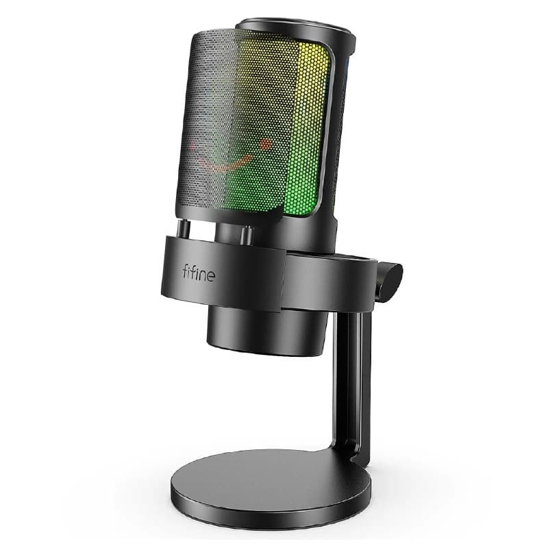 Microfone Gamer FIFINE com Controle RGB/Entrada para Fone de Ouvido