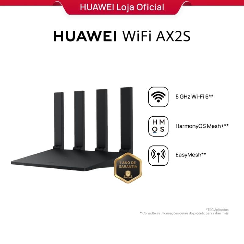 HUAWEI WiFi AX2S | Roteador | WS7000 V2 | Dual Band | 4 Antenas | 5 GHz Wi-Fi 6