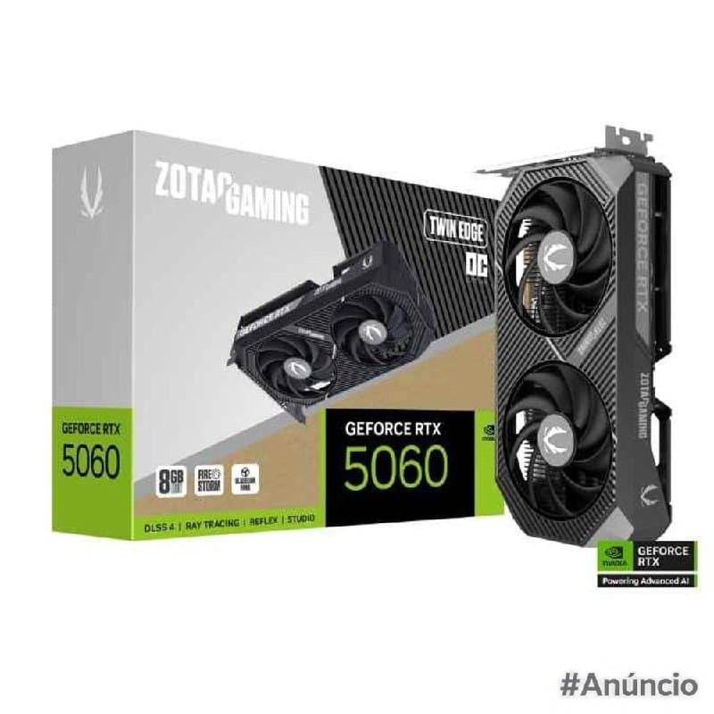 Placa de Vídeo NVIDIA GeForce ZOTAC Gaming RTX 5060 8GB Twin Edge OC GDDR7 128BITS ZT-B50600H-10M