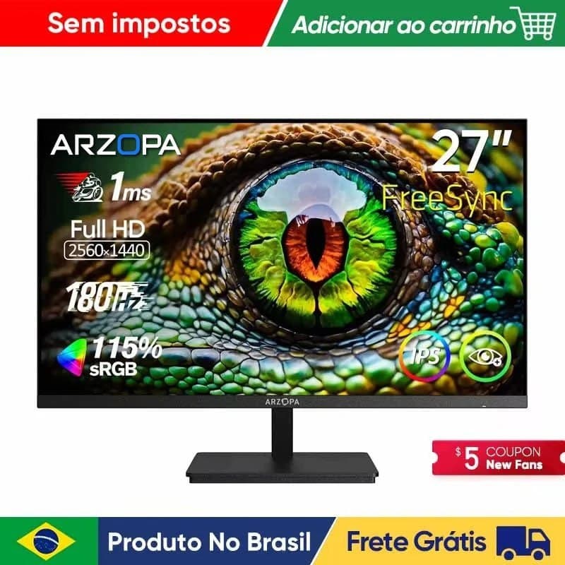 Monitor Gamer Arzopa M1rc, 27" 2K Qhd 180Hz Ips, 1ms, 115% sRGB, Usb-C, Hdmi, Display Port