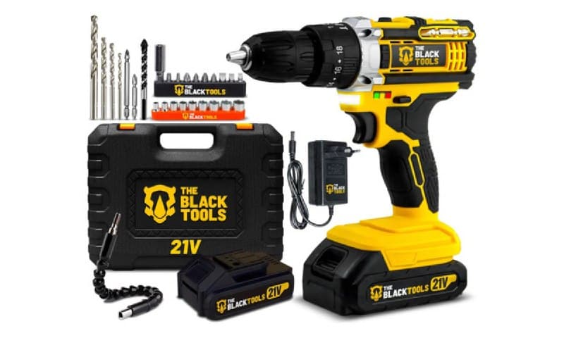 Furadeira Parafusadeira De Impacto 21v Com 2 Baterias Velocidade Ajustável 3/8 10mm Maleta E Acessorios Profissional The Black Tools