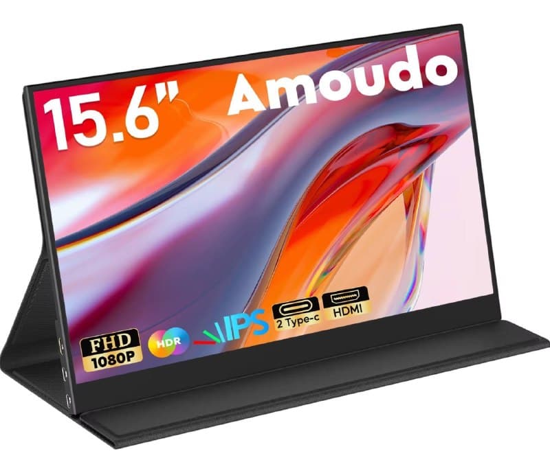 Monitor Portátil Amoudo 15,6" Full HD 1080P IPS com USB-C, Mini HDMI, Suporte Integrado e Compatibilidade VESA