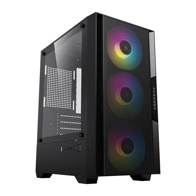 Gabinete Gamer Acegeek Stratus Mesh, Rainbow, Mid-Tower, Com 3 Fans, Preto, AG-STRATUS-MESH-BK-I3F