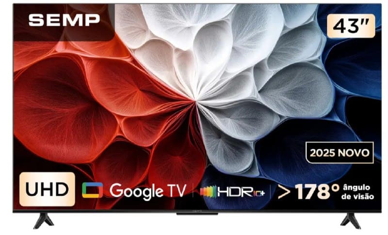 Smart TV Semp 43 Polegadas LED HVA 4K S62 WiFi Bluetooth Google TV 3 HDMI HDR10+ Dolby Audio 43S62