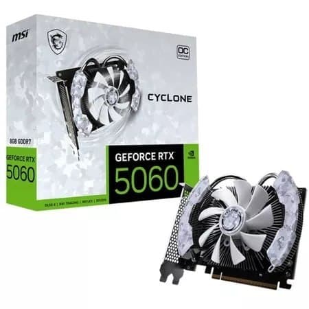 Placa de Vídeo NVIDIA GeForce MSI RTX 5060 8GB Cyclone OC 1X - 128 Bits - HDMI/3X DP - 912-V812