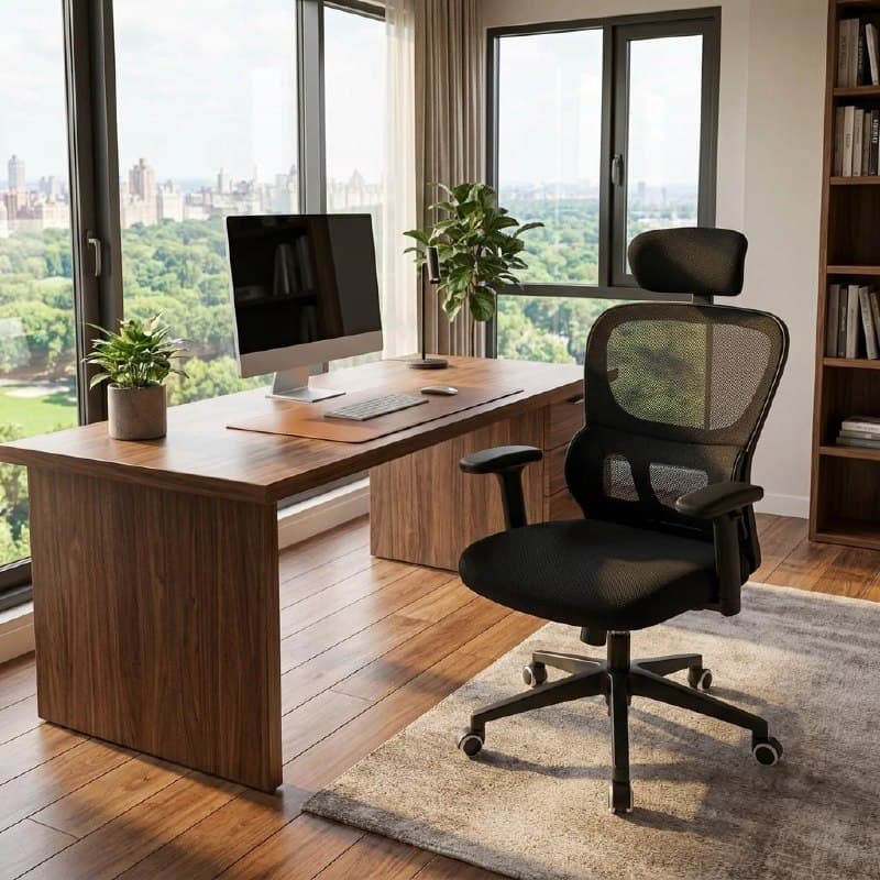 Cadeira De Escritório Ergonômica Presidente Giratória Com Apoio De Cabeça E Lombar Ajustável Confortável