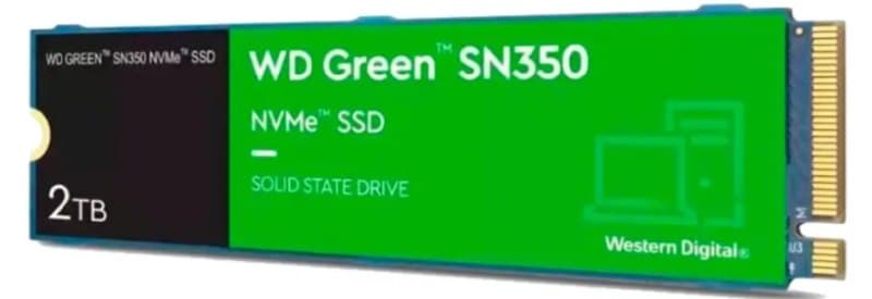 Ssd 2tb M.2 2280 Nvme Pcie Gen3 Western Digital WD Green SN350 Wds200t3g0c Velocidade De Leitura Até 3200mb/s Cor Verde Disco Sólido Interno