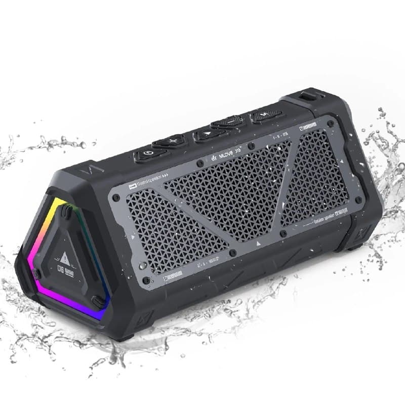 Caixa de Som Bluetooth MLOVE P3 com Potência de Saída de 40W, Bluetooth 5.3, Som Estéreo para Uso Externo, IPX7 à Prova d'Água com Slot para Cartão Micro SD e RGB