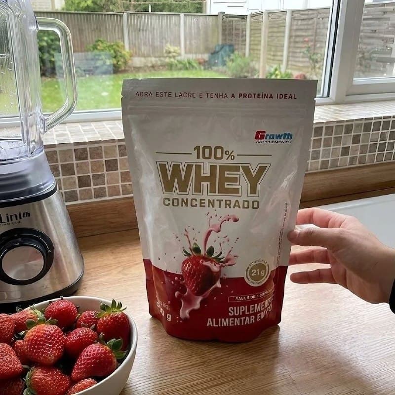 100% Whey Concentrado 900g Growth Supplements Morango