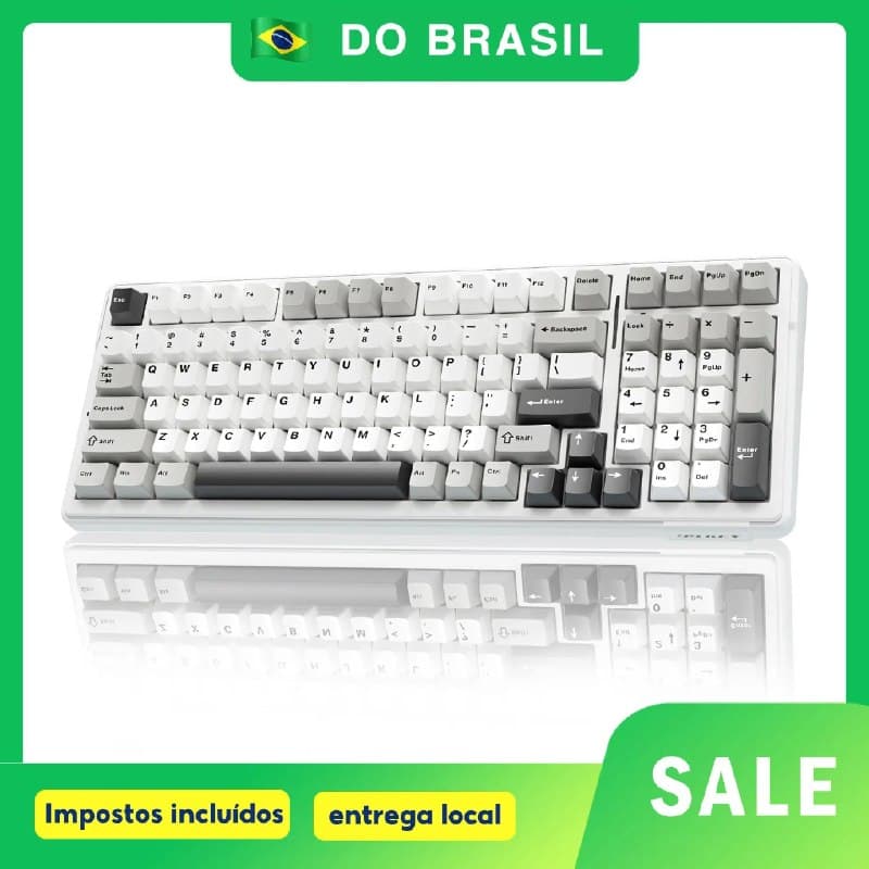 Teclado Mecânico AULA F99 90%, Bluetooth 5.0/2.4G Sem Fio/Com Fio, mecanico Gamer 99 Teclas, 8000mAH 2x4000mAh, RGB