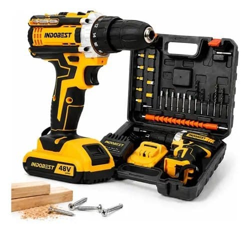 Parafusadeira Furadeira Sem Fio VLX 48V, Kit Completo Com 2 Baterias e Maleta