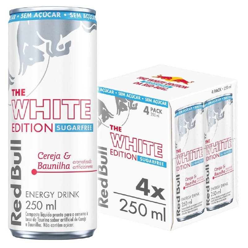 Pack de 4 latas, Red Bull Energético, White Edition, Cereja e Baunilha, Sem Açúcar, 250ml
