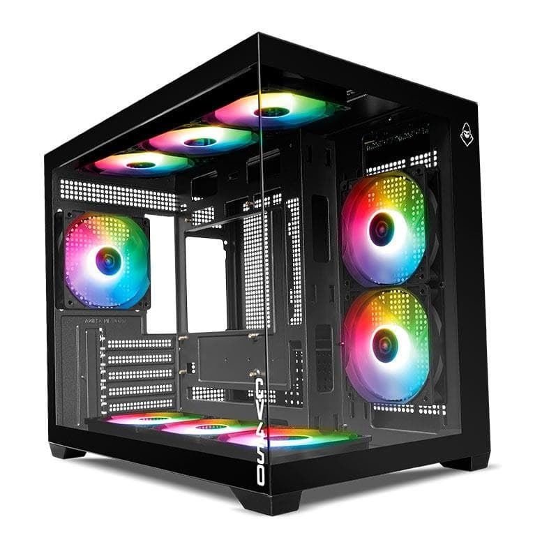 Gabinete Gamer Mancer Cv450, Mini-Tower, Lateral de Vidro, Com 9 Fans, Preto