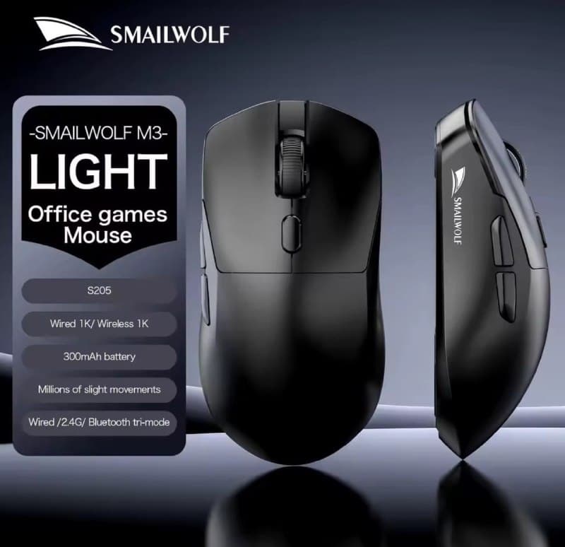 2x unidades Mouse SMAILWOLF M3, Sensor PAW3311 Tri-Mode, 12000 DPI, 1000Hz VERSÃO SEM DOCK (PRETO)