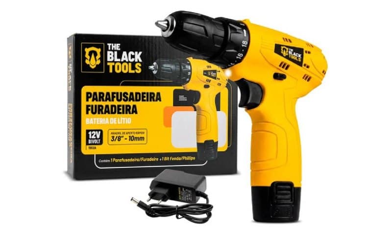 Parafusadeira Furadeira The Black Tools TB12A 3/8 a Bateria Cor Amarelo Frequência 60Hz