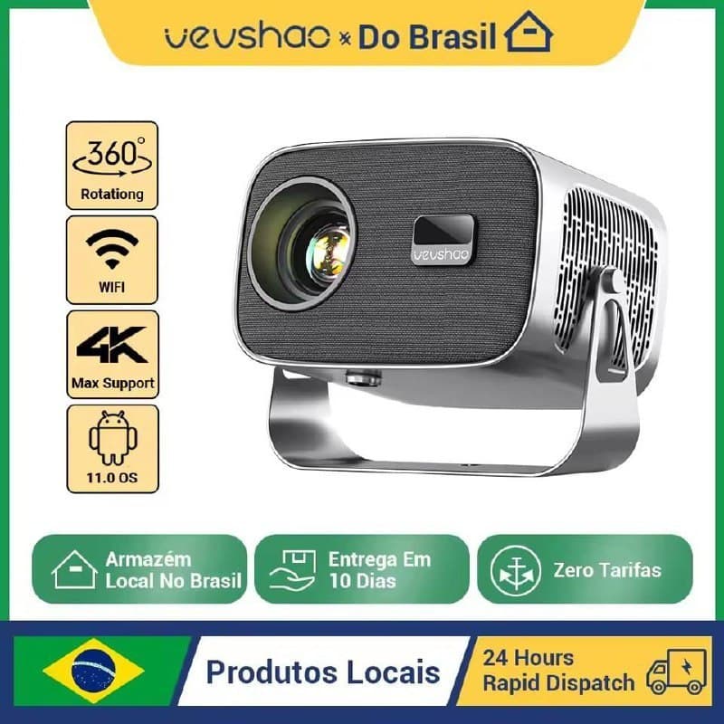 Mini Projetor Portátil Vevshao a12 - HD (720p) - 350 ansi - Foco Elétrico automático - Keystone Vertical e Horizontal