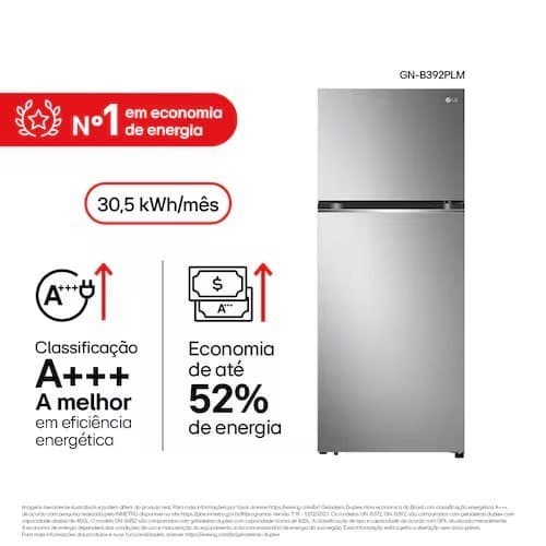 Geladeira Lg Frost Free Inverter 395L Duplex Cor Inox Look (Gn-B392plm) 10 Anos de Garantia no Compressor Eficiência A+++